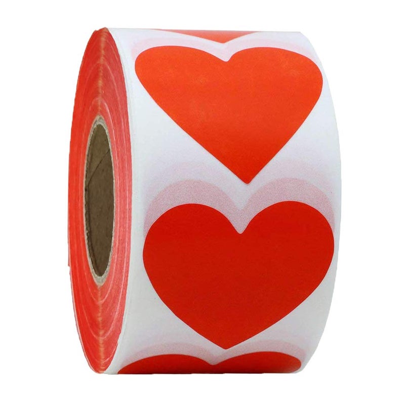 Remarkable Red Heart Stickers Valentines Day Heart Crafting Scrapbooking Labels Heart Shape Color Coding Labels- 2" Natural Adhesive Envelop Seals Labels 500 Per Roll. - Image 1